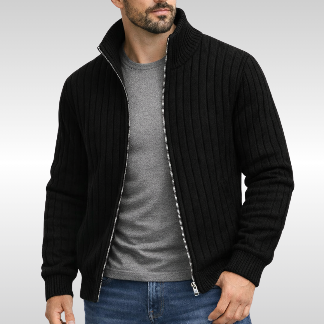 Men's Knit Zip-Up Cardigan with Stand Collar