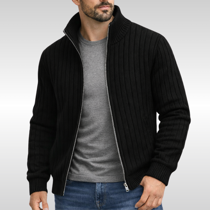 Men's Knit Zip-Up Cardigan with Stand Collar