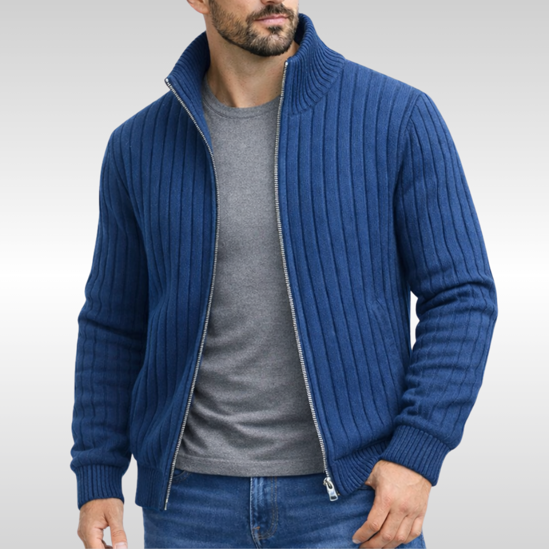 Men's Knit Zip-Up Cardigan with Stand Collar