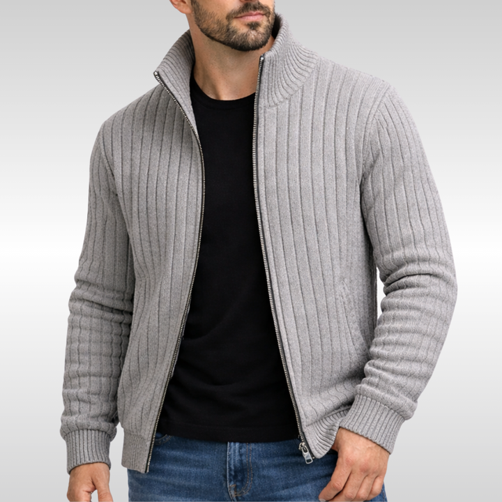 Men's Knit Zip-Up Cardigan with Stand Collar
