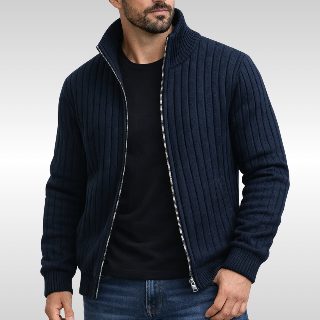 Men's Knit Zip-Up Cardigan with Stand Collar