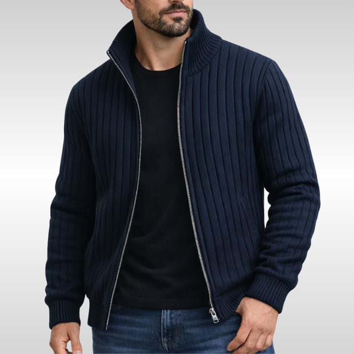 Men's Knit Zip-Up Cardigan with Stand Collar