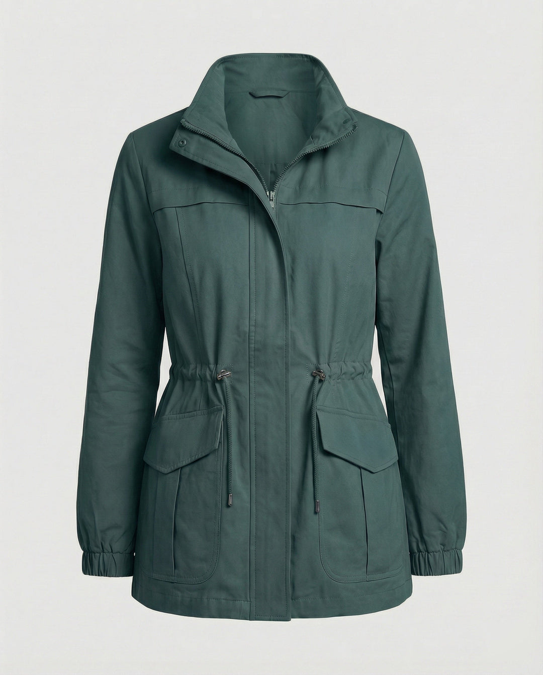 Women's Utility Jacket with Drawstring Waist and Flap Pockets