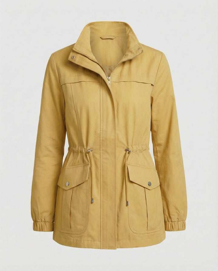 Women's Utility Jacket with Drawstring Waist and Flap Pockets