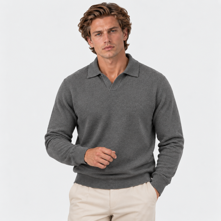 Men's Knit Polo Sweater with Open Collar