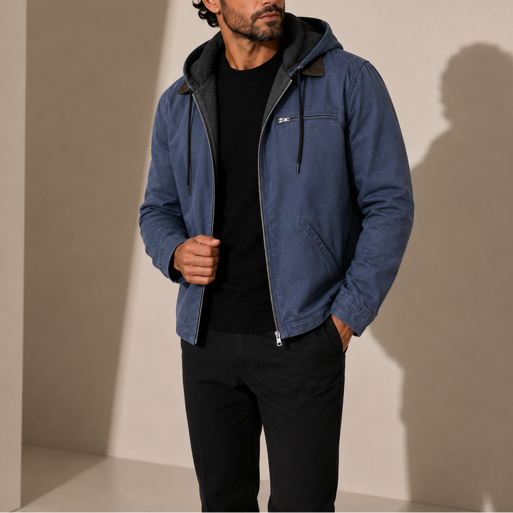 Men's Canvas Hooded Utility Jacket with Zip Chest Pocket