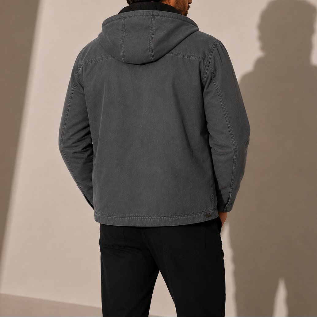 Men's Canvas Hooded Utility Jacket with Zip Chest Pocket