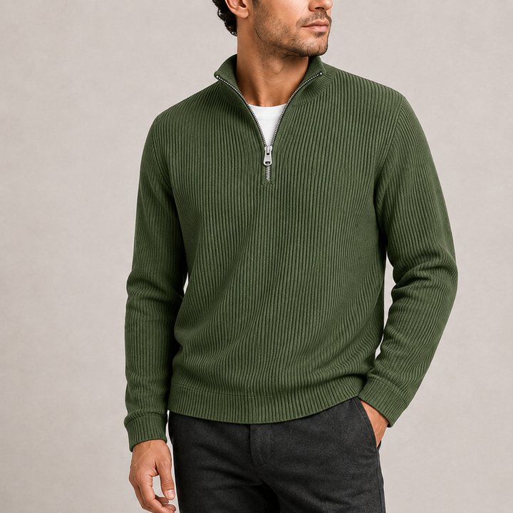Men's Ribbed Quarter-Zip Knit Jumper
