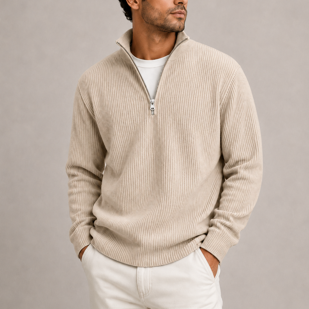 Men's Ribbed Quarter-Zip Knit Jumper