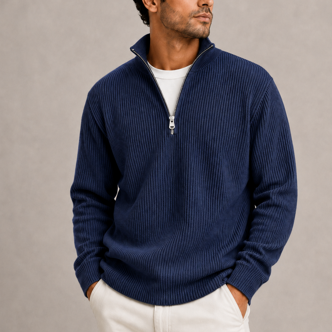 Men's Ribbed Quarter-Zip Knit Jumper