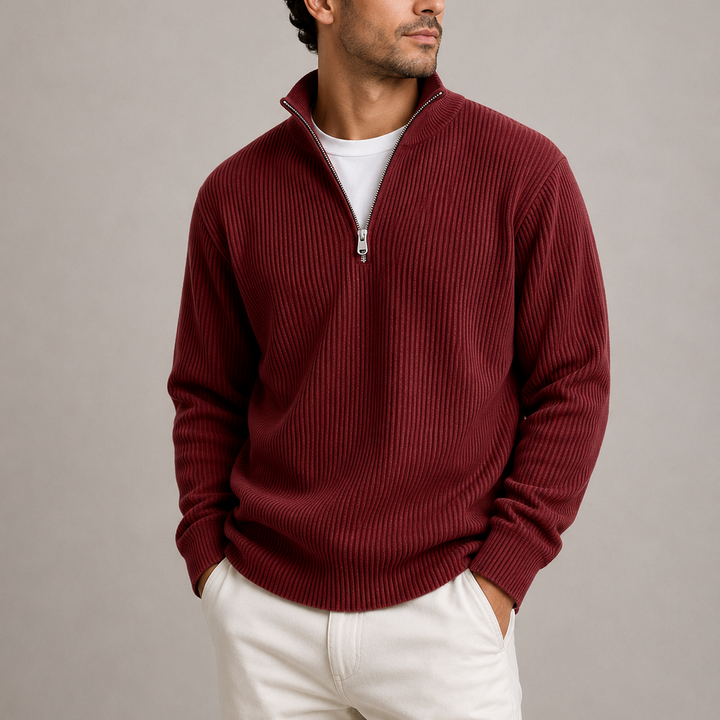Men's Ribbed Quarter-Zip Knit Jumper
