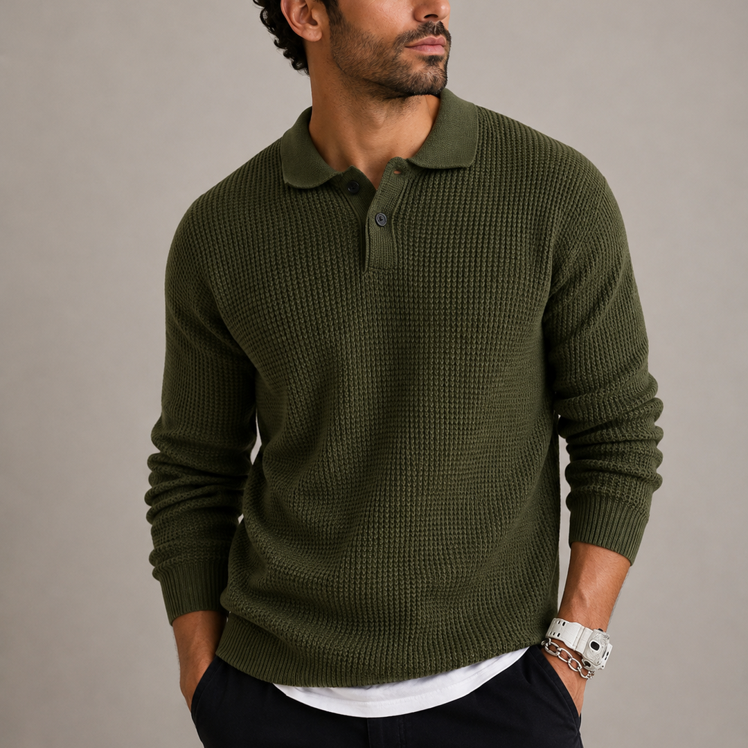 Men's Waffle Knit Polo Jumper