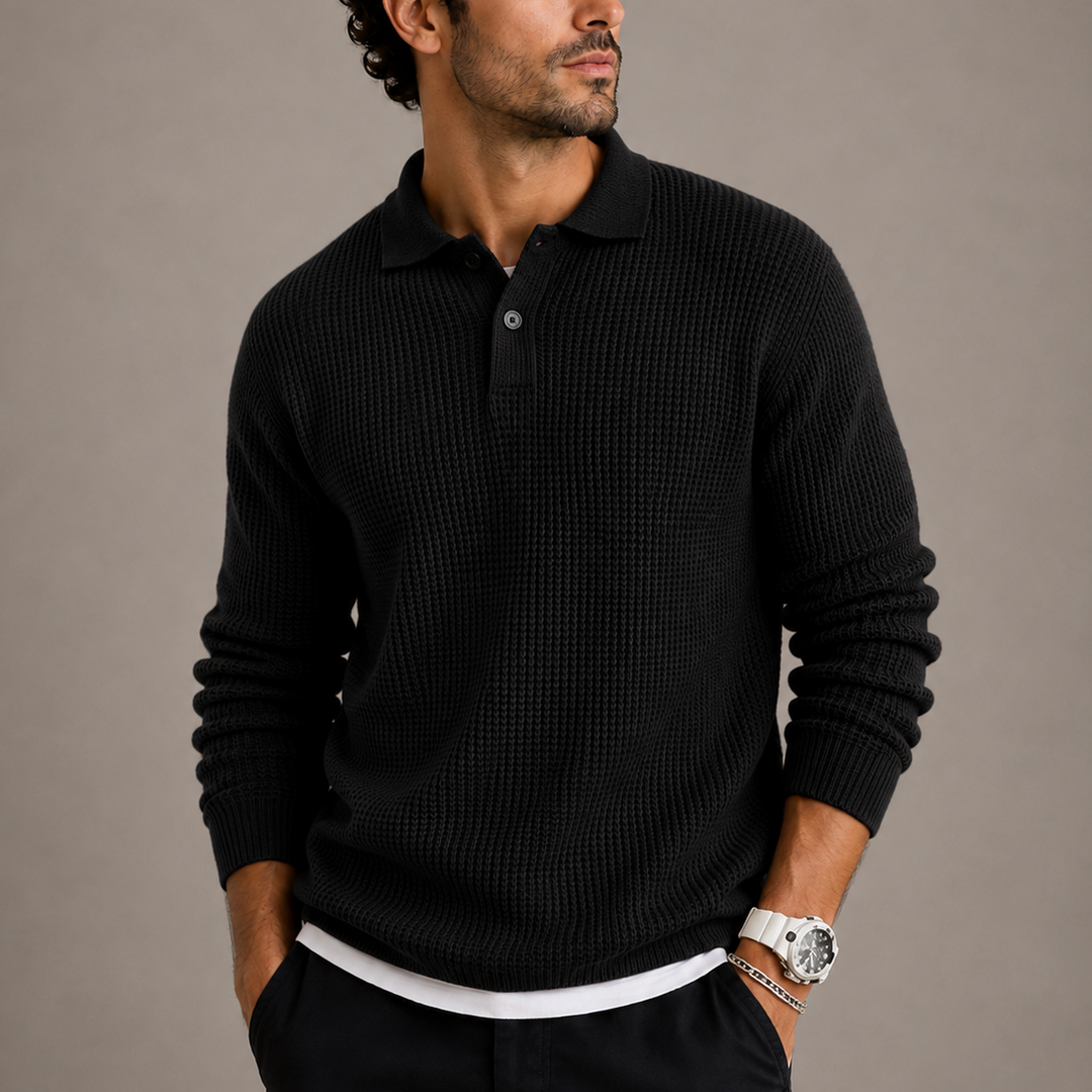 Men's Waffle Knit Polo Jumper