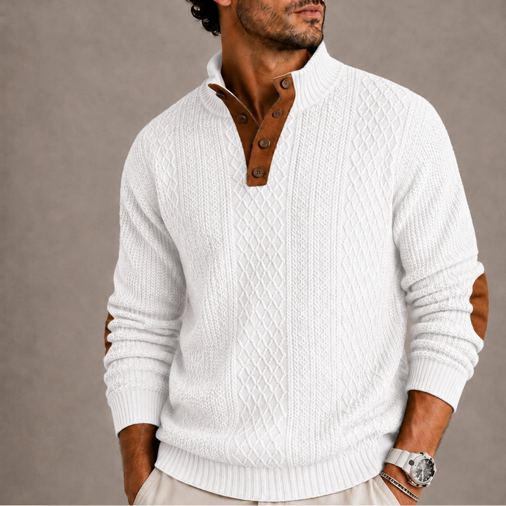 Men's Cable Knit Jumper with Suede Elbow Patches