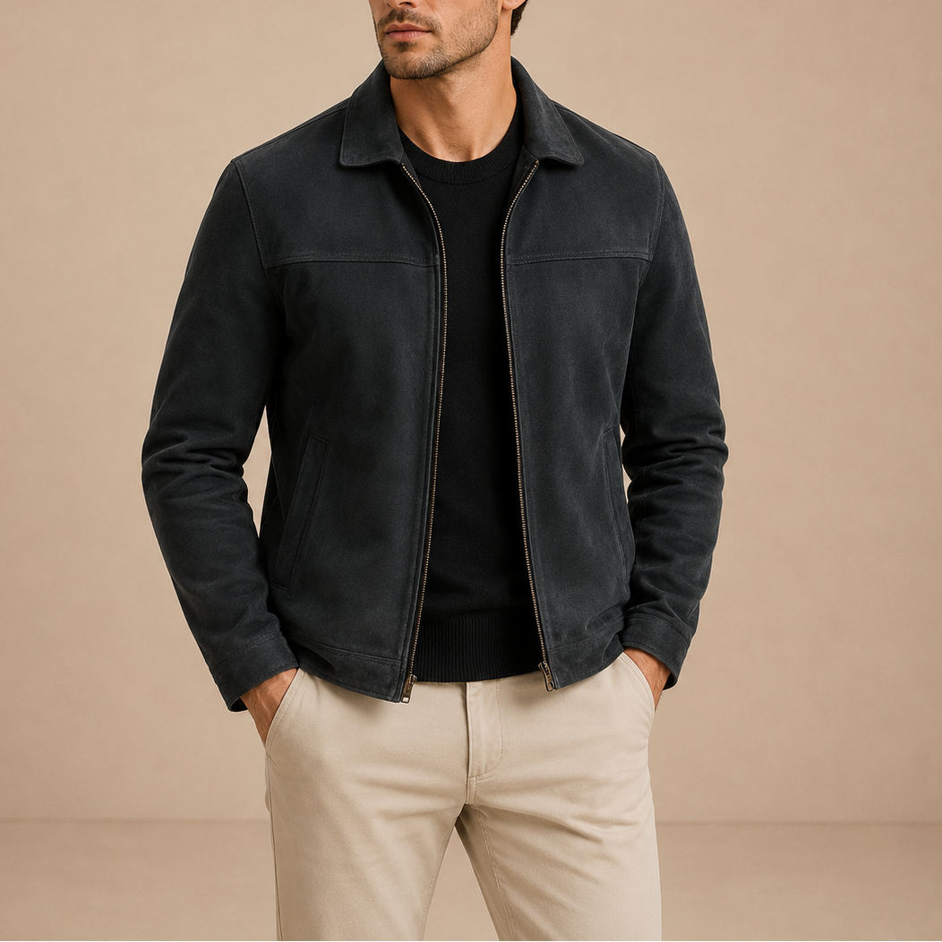 Men's Vintage Leather Jacket with Zip Pockets