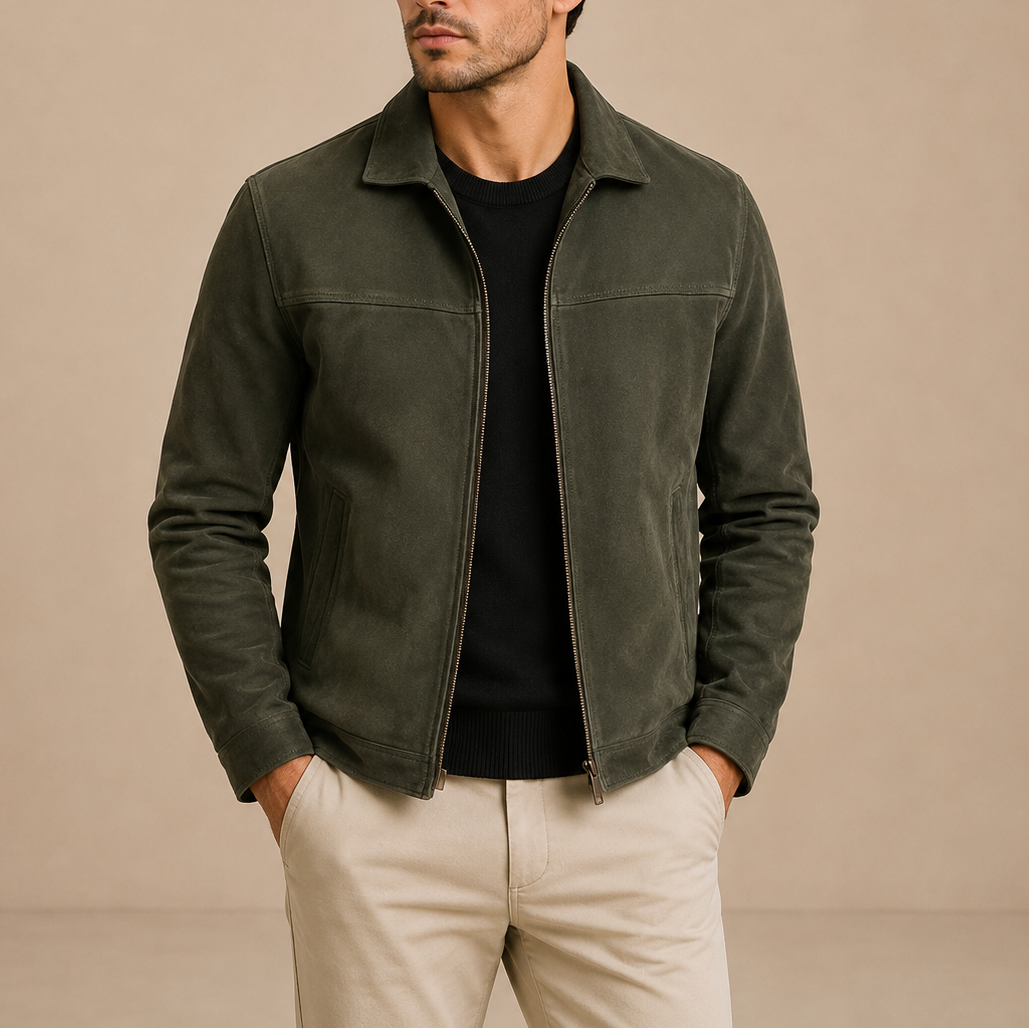 Men's Vintage Leather Jacket with Zip Pockets