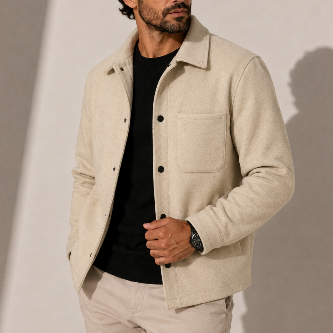 Men's Wool Snap-Button Overshirt Jacket
