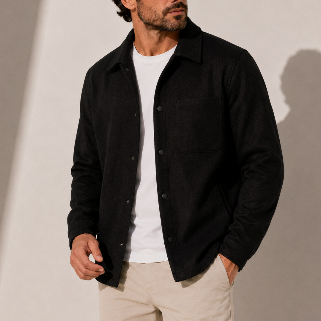 Men's Snap-Button Shirt Jacket with Chest Pocket