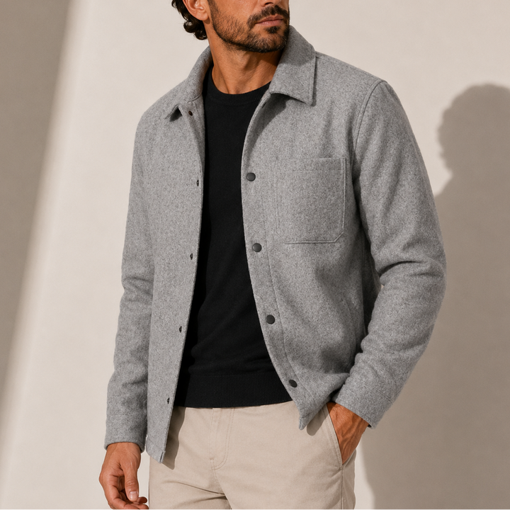 Men's Wool Snap-Button Overshirt Jacket