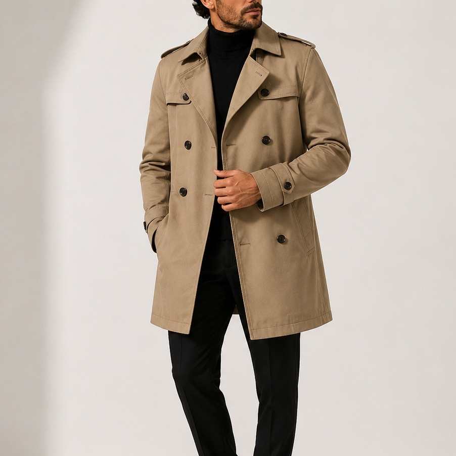 Men's Cotton Trench Coat with Storm Flap Detail