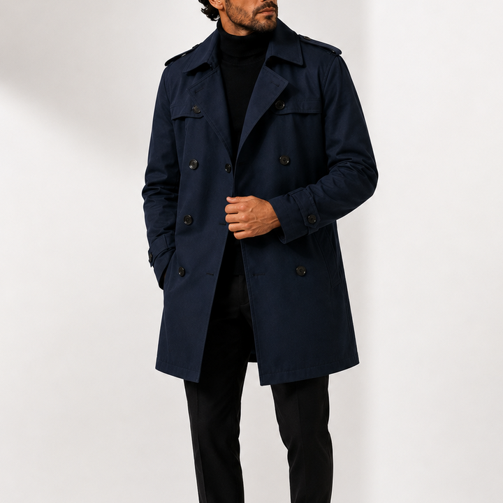 Men's Cotton Trench Coat with Storm Flap Detail