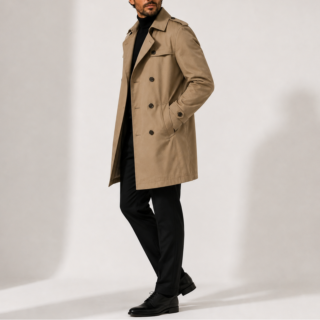 Men's Cotton Trench Coat with Storm Flap Detail