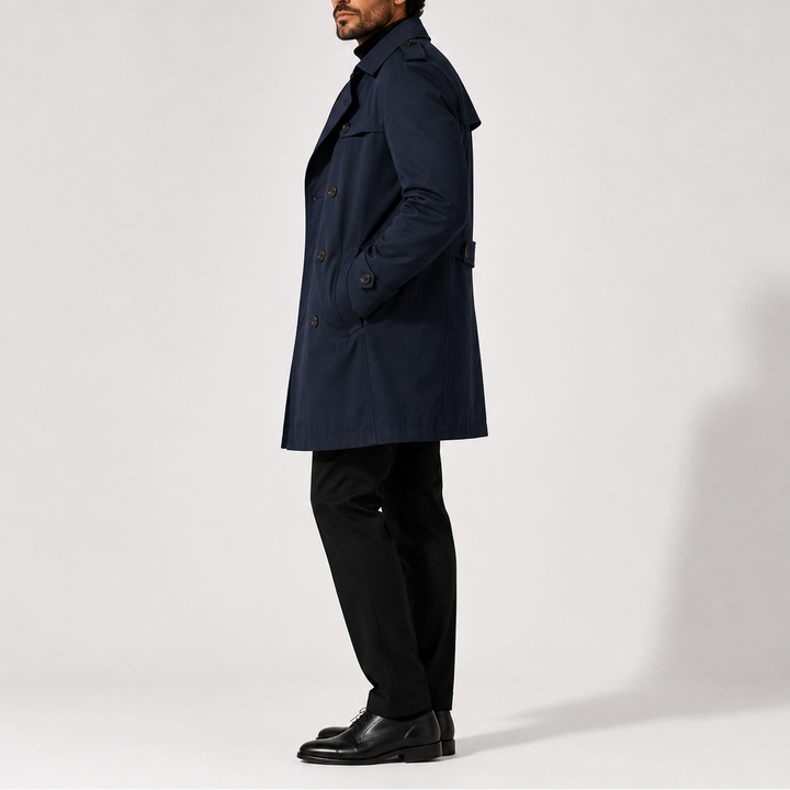 Men's Double-Breasted Trench Coat with Epaulettes