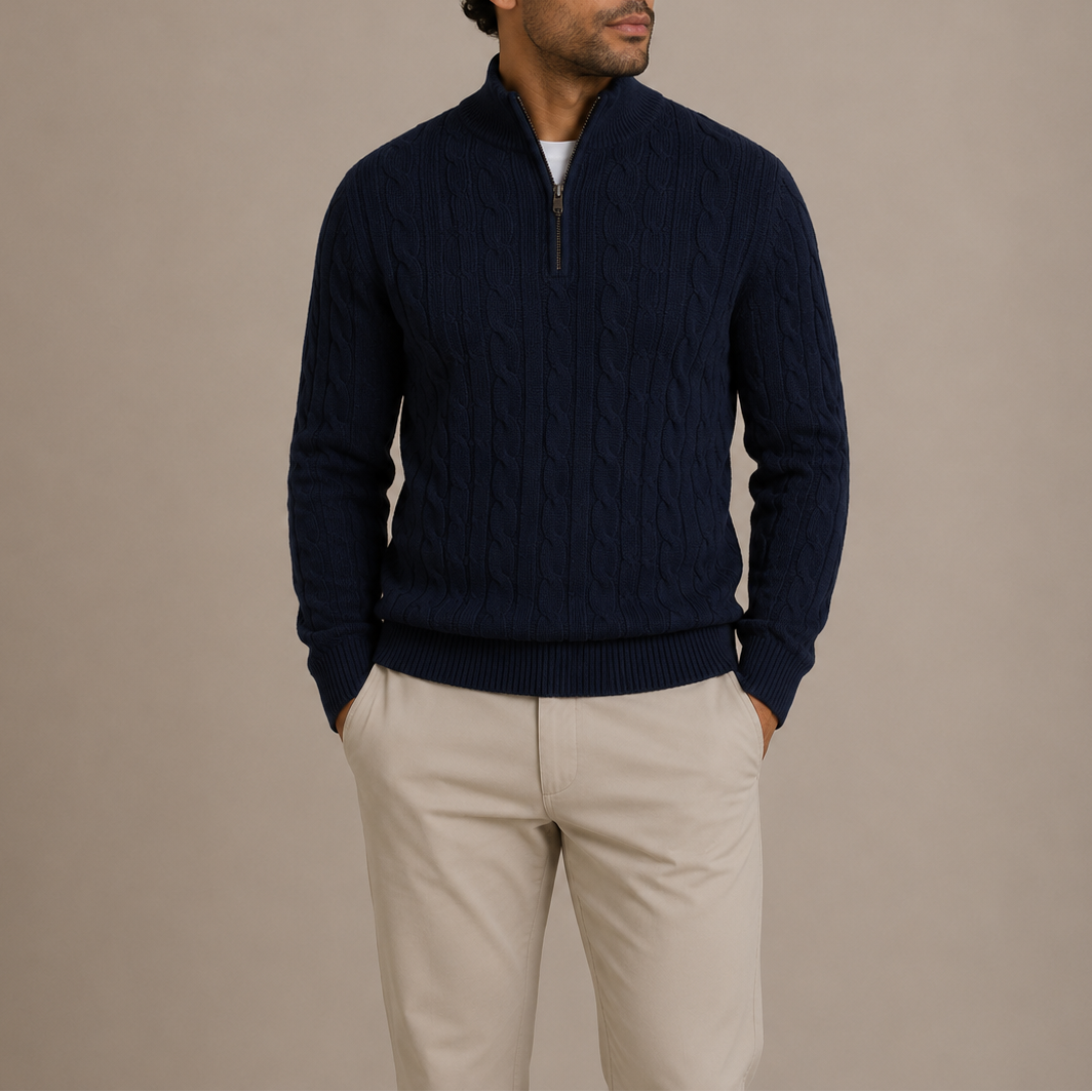Men's Cable Knit Quarter-Zip Jumper