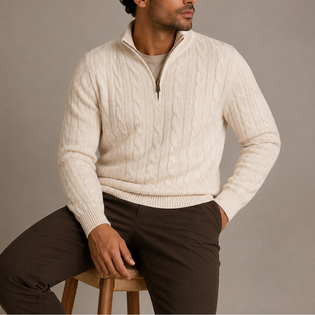 Men's Cable Knit Quarter-Zip Jumper