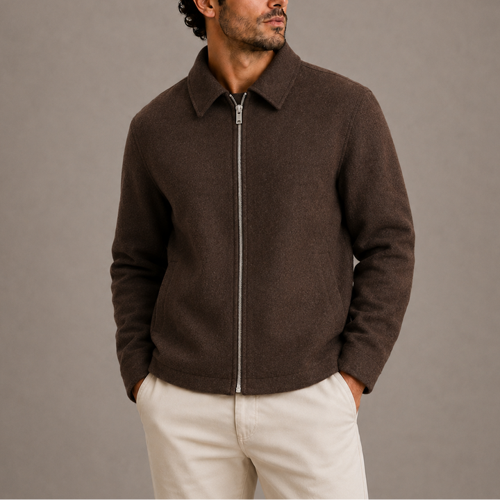 Men's Zip-Up Harrington Jacket with Point Collar