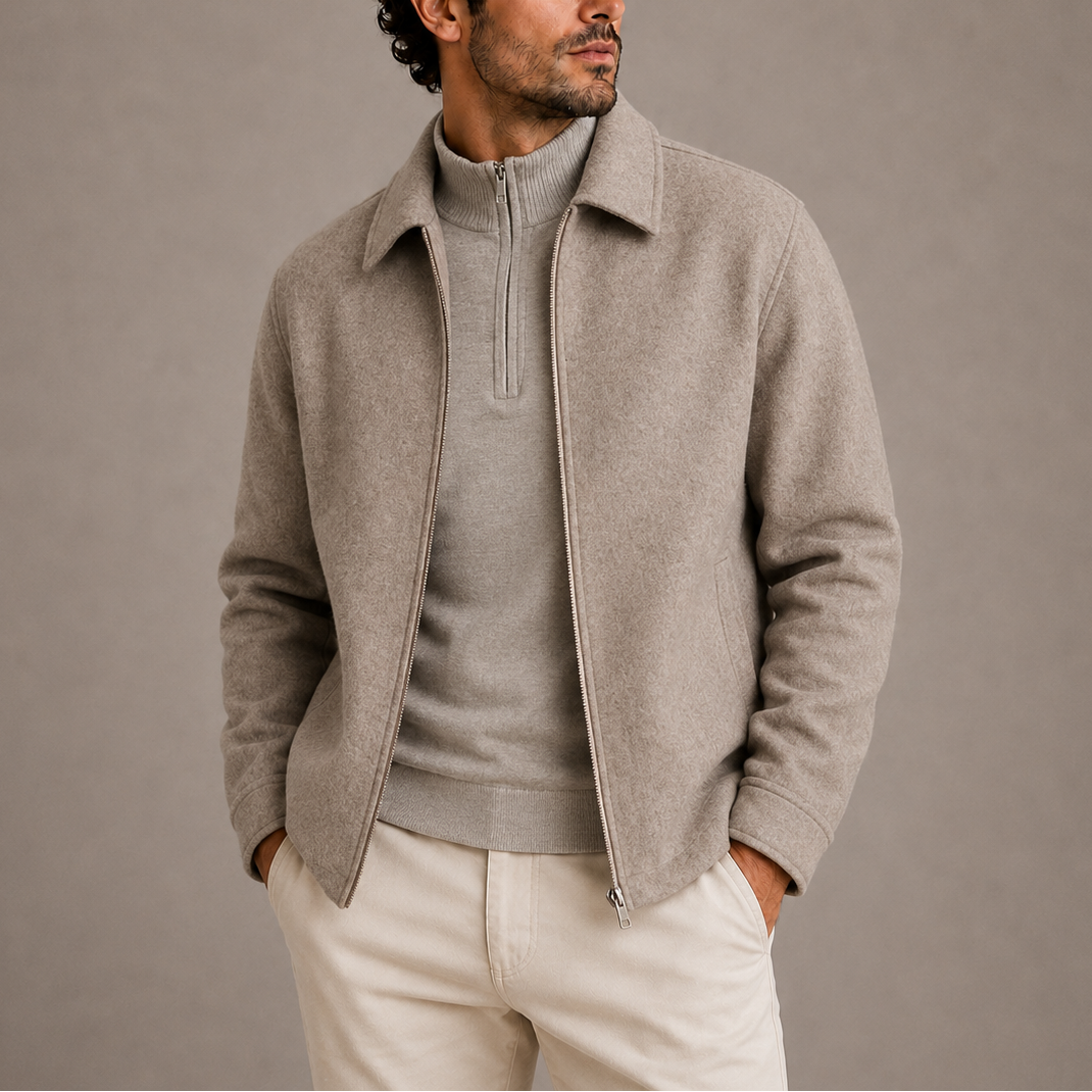 Men's Zip-Up Harrington Jacket with Point Collar