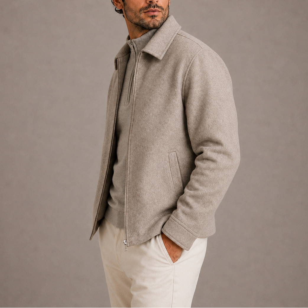 Men's Zip-Up Harrington Jacket with Point Collar