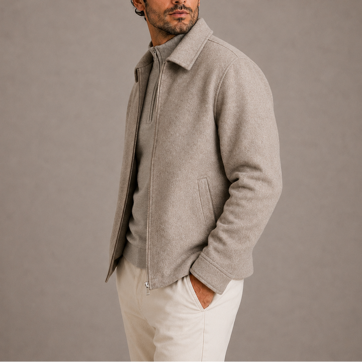 Men's Zip-Up Harrington Jacket with Point Collar