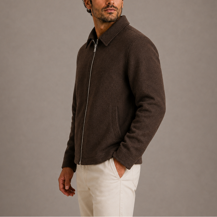 Men's Zip-Up Harrington Jacket with Point Collar
