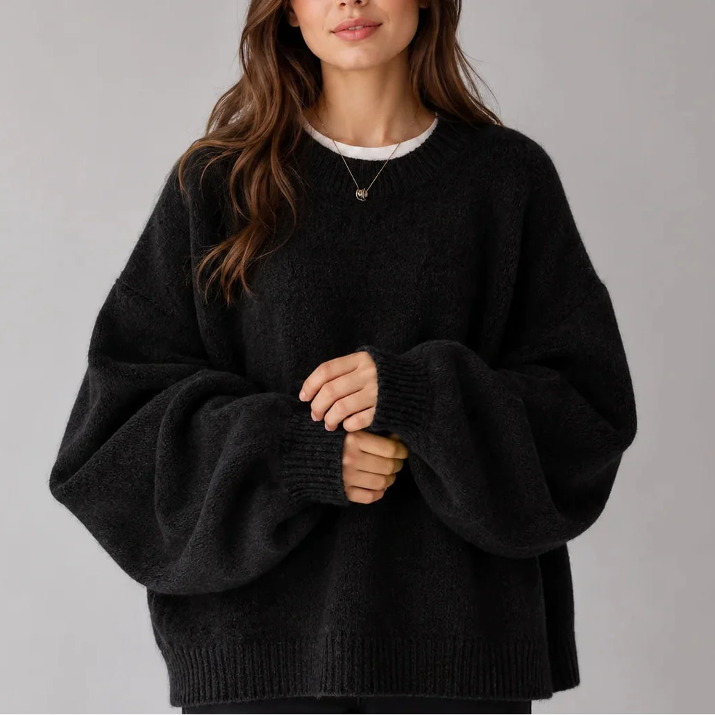 Women's Knit Jumper with Balloon Sleeves Oversized Fit