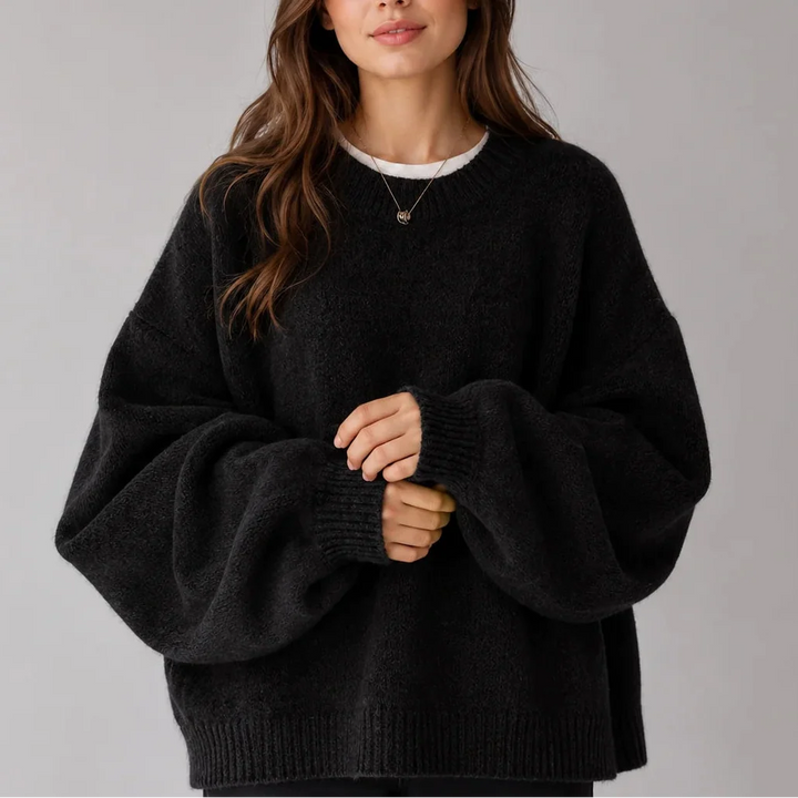 Women's Knit Jumper with Balloon Sleeves Oversized Fit