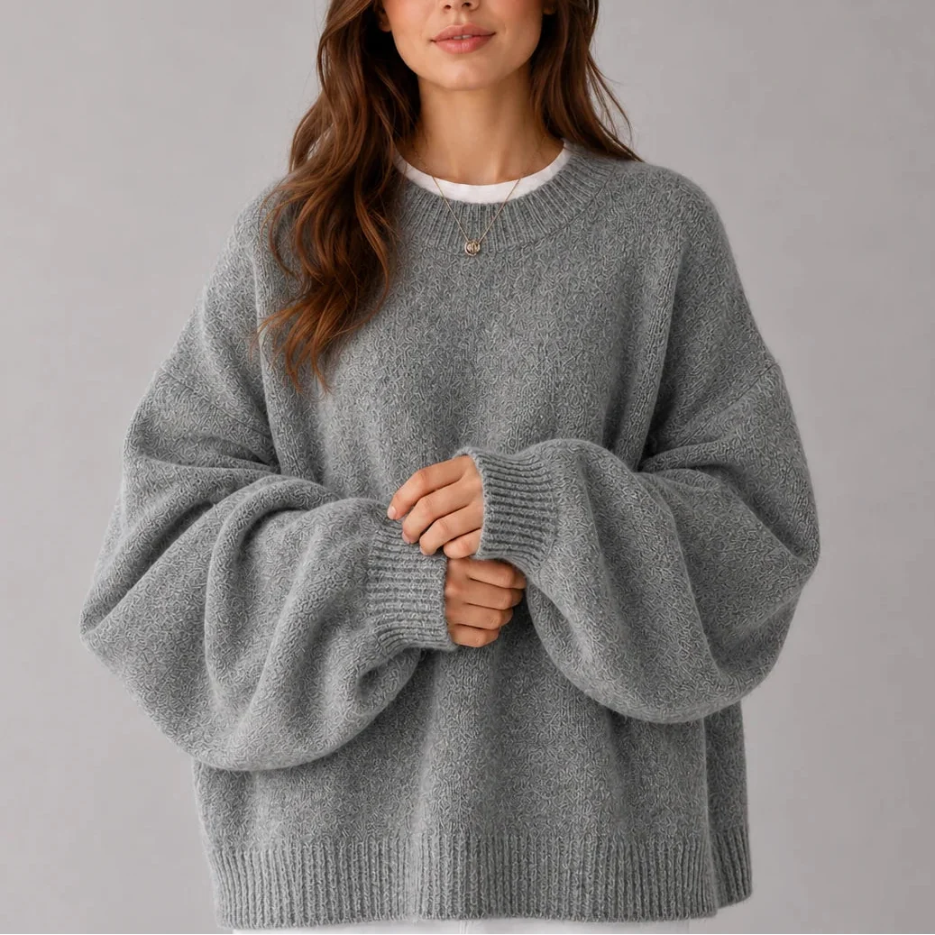 Women's Knit Jumper with Balloon Sleeves Oversized Fit