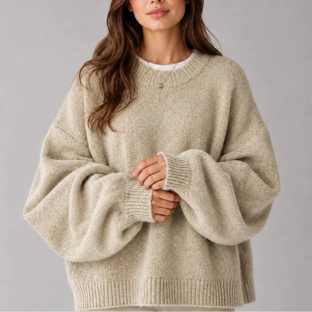 Women's Knit Jumper with Balloon Sleeves Oversized Fit