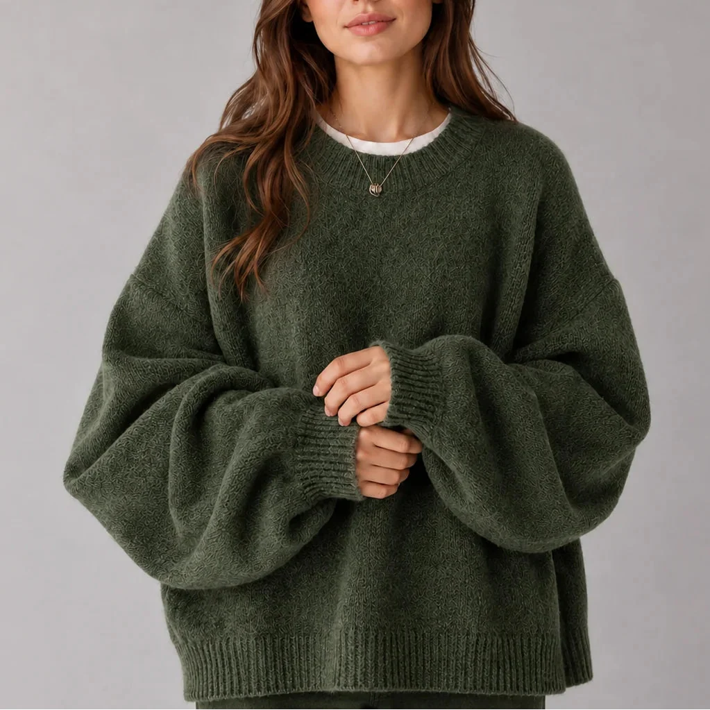 Women's Knit Jumper with Balloon Sleeves Oversized Fit