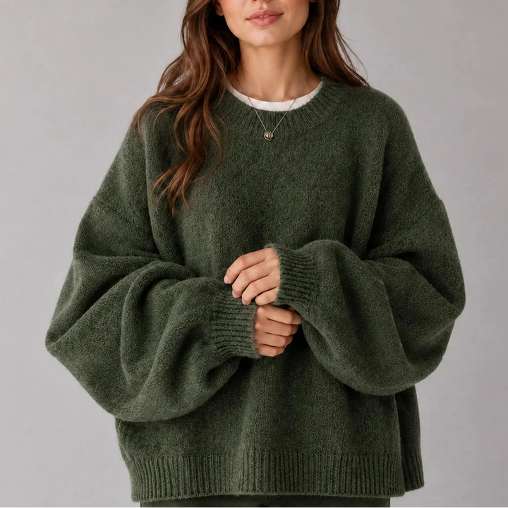 Women's Knit Jumper with Balloon Sleeves Oversized Fit
