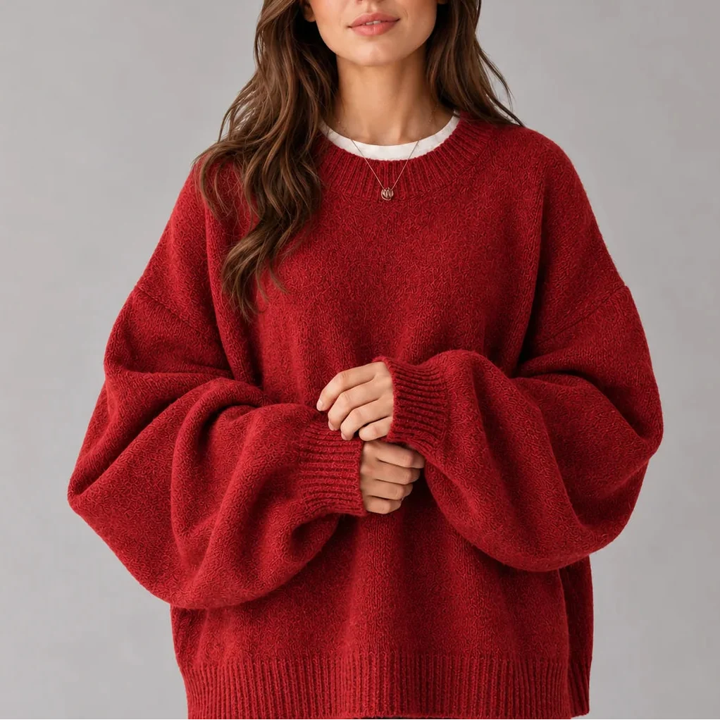 Women's Knit Jumper with Balloon Sleeves Oversized Fit