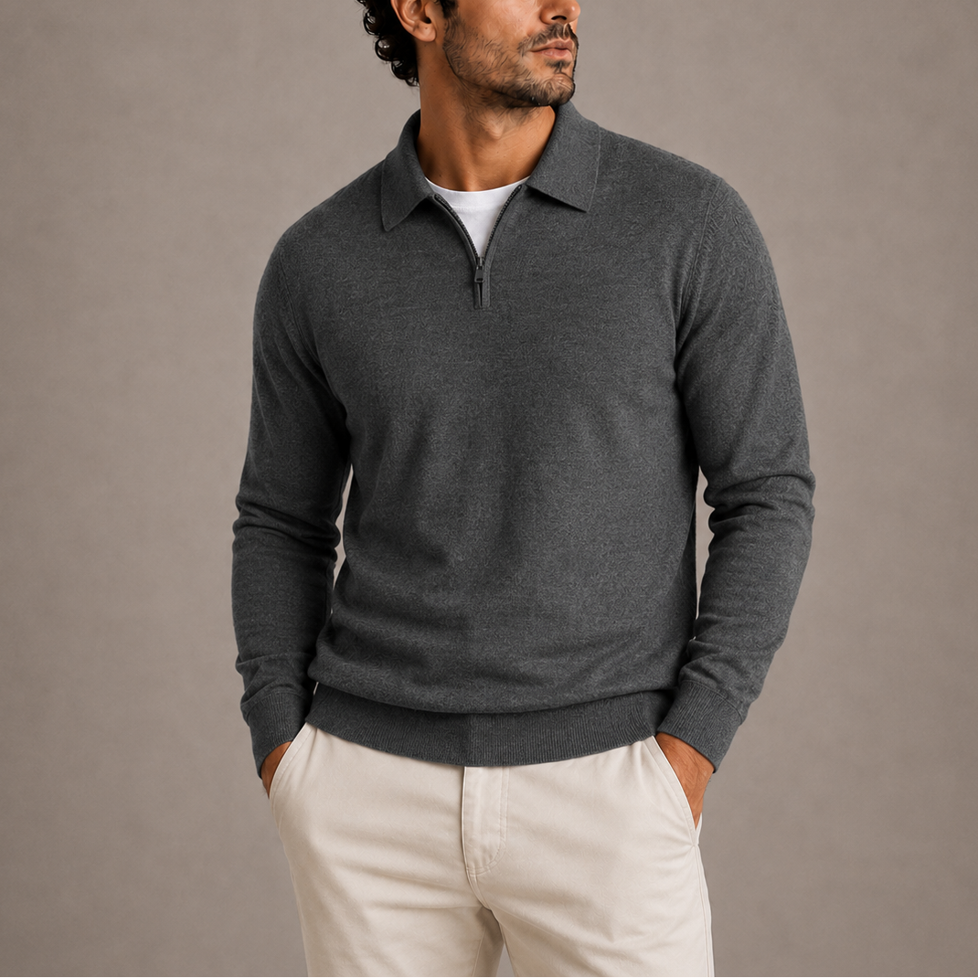 Men's Quarter-Zip Knitted Polo Jumper