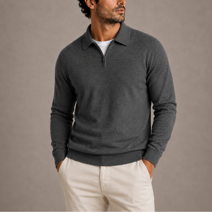 Men's Quarter-Zip Knitted Polo Jumper