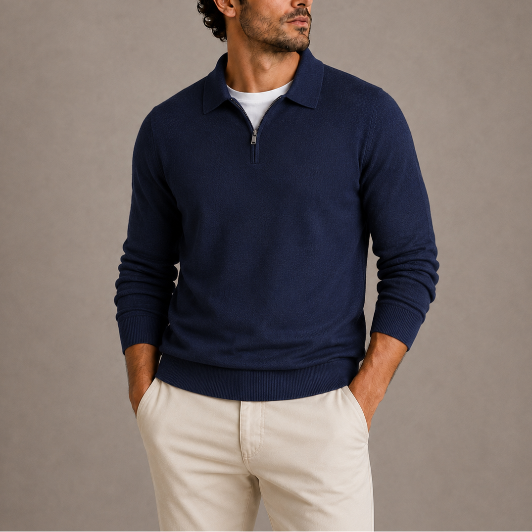Men's Quarter-Zip Knitted Polo Jumper