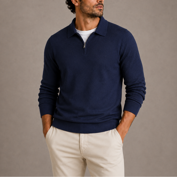 Men's Quarter-Zip Knitted Polo Jumper