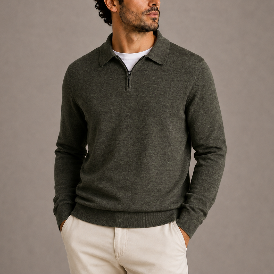 Men's Quarter-Zip Knitted Polo Jumper