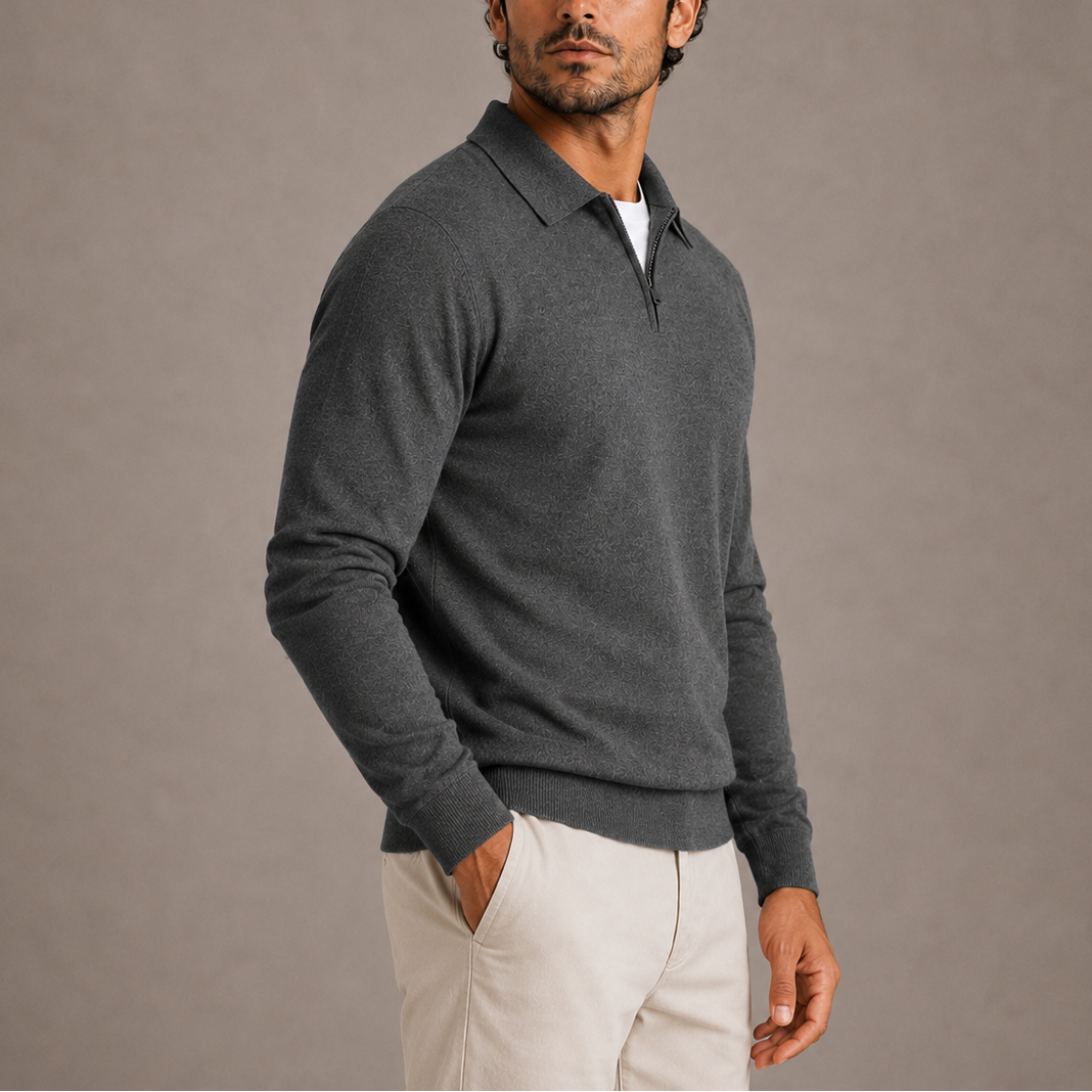 Men's Quarter-Zip Knitted Polo Jumper