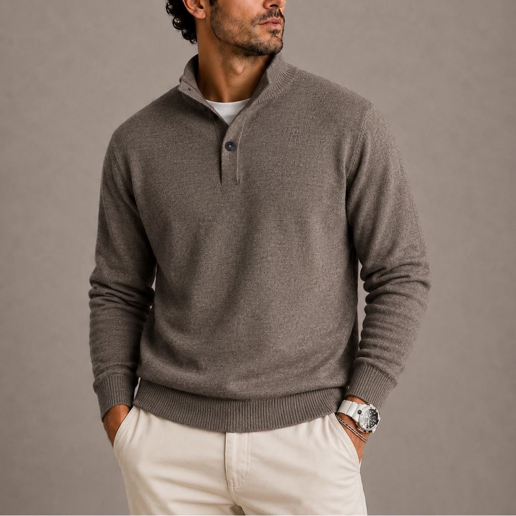 Men's Button-Neck Knitted Jumper