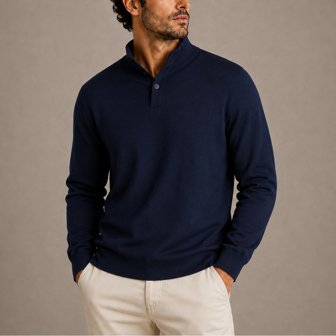 Men's Button-Neck Knitted Jumper