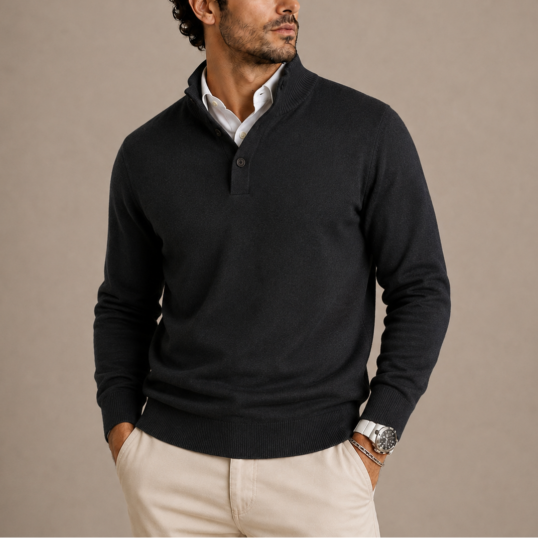 Men's Button-Neck Knitted Jumper